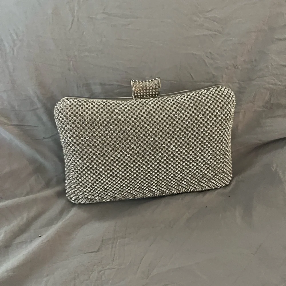 Silver Crystal Embellished Evening Clutch - Women Bags - Picture 1 of 5